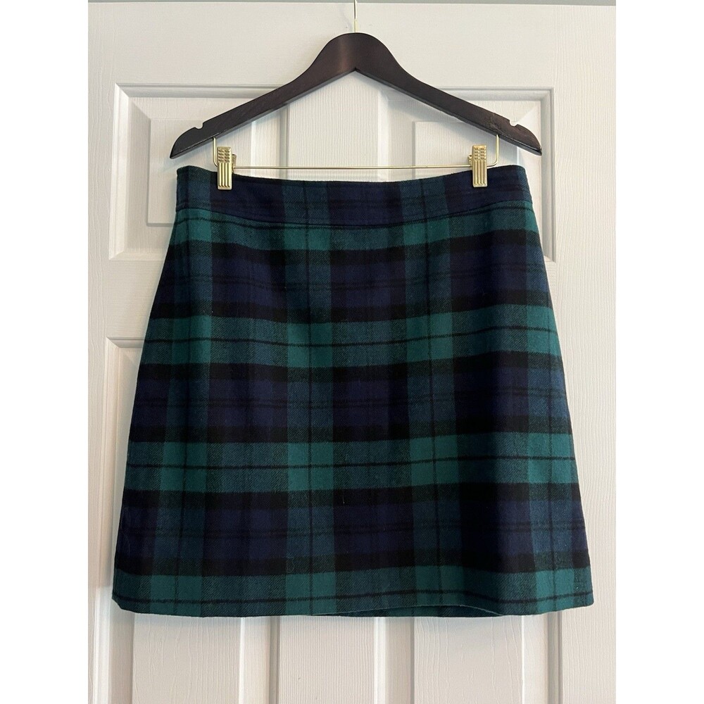 J.Crew Wool Mini Skirt Plaid Tartan Green Navy Preppy Size 12